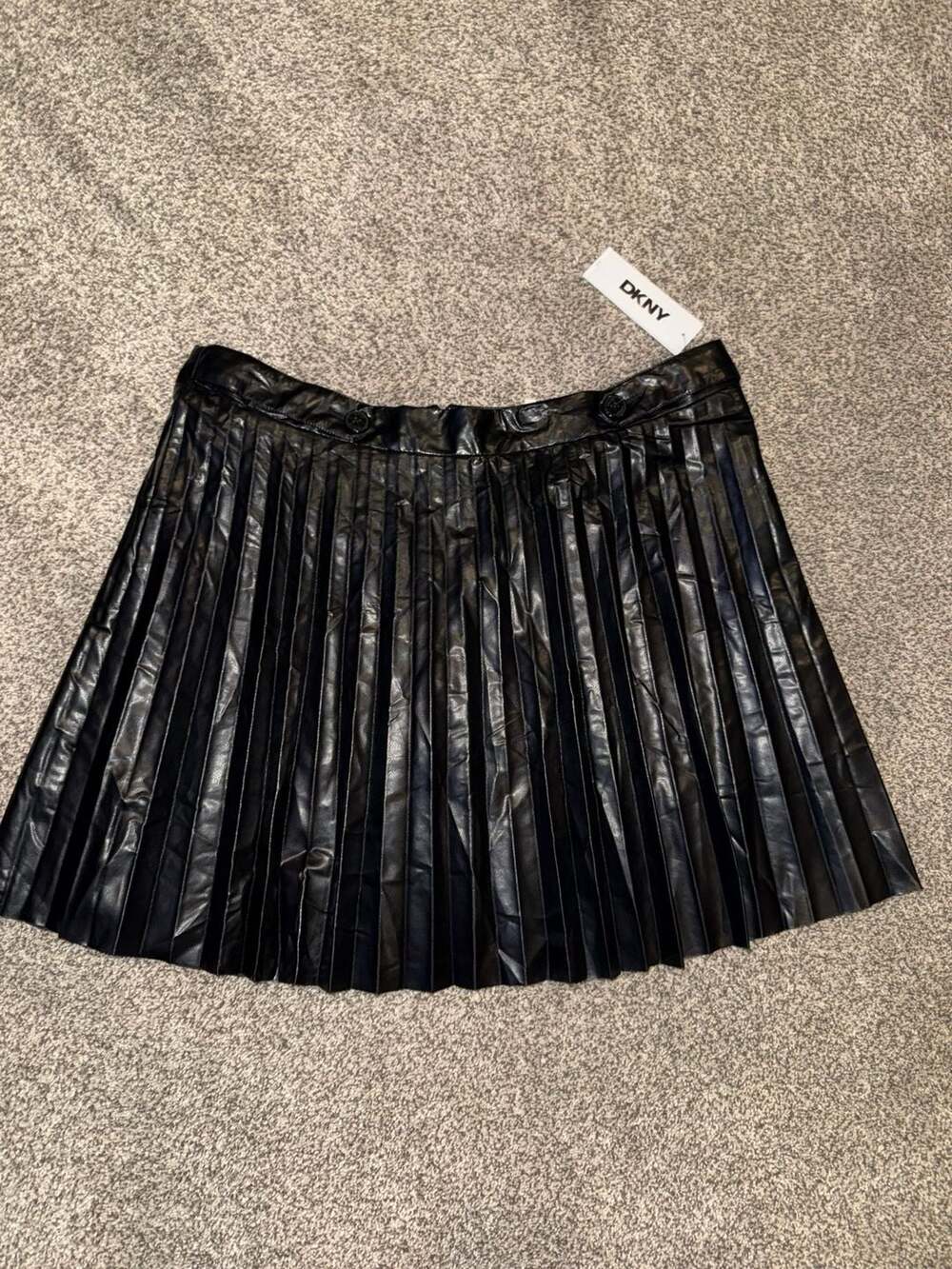 DKNY Pleated Faux Leather Skirt Size 16 Black